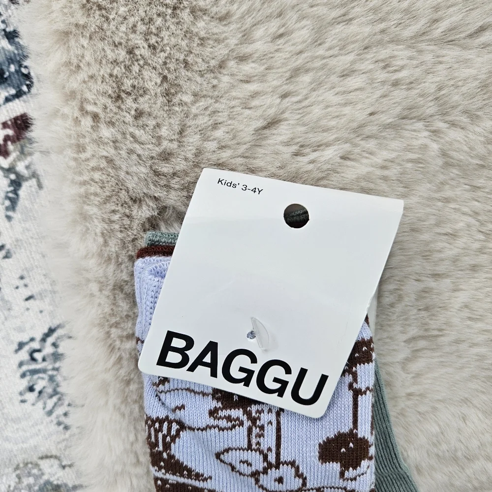 Baggu Kids Crew Sock Set of 3 Mushroom Hunt BNWT 3-4Y